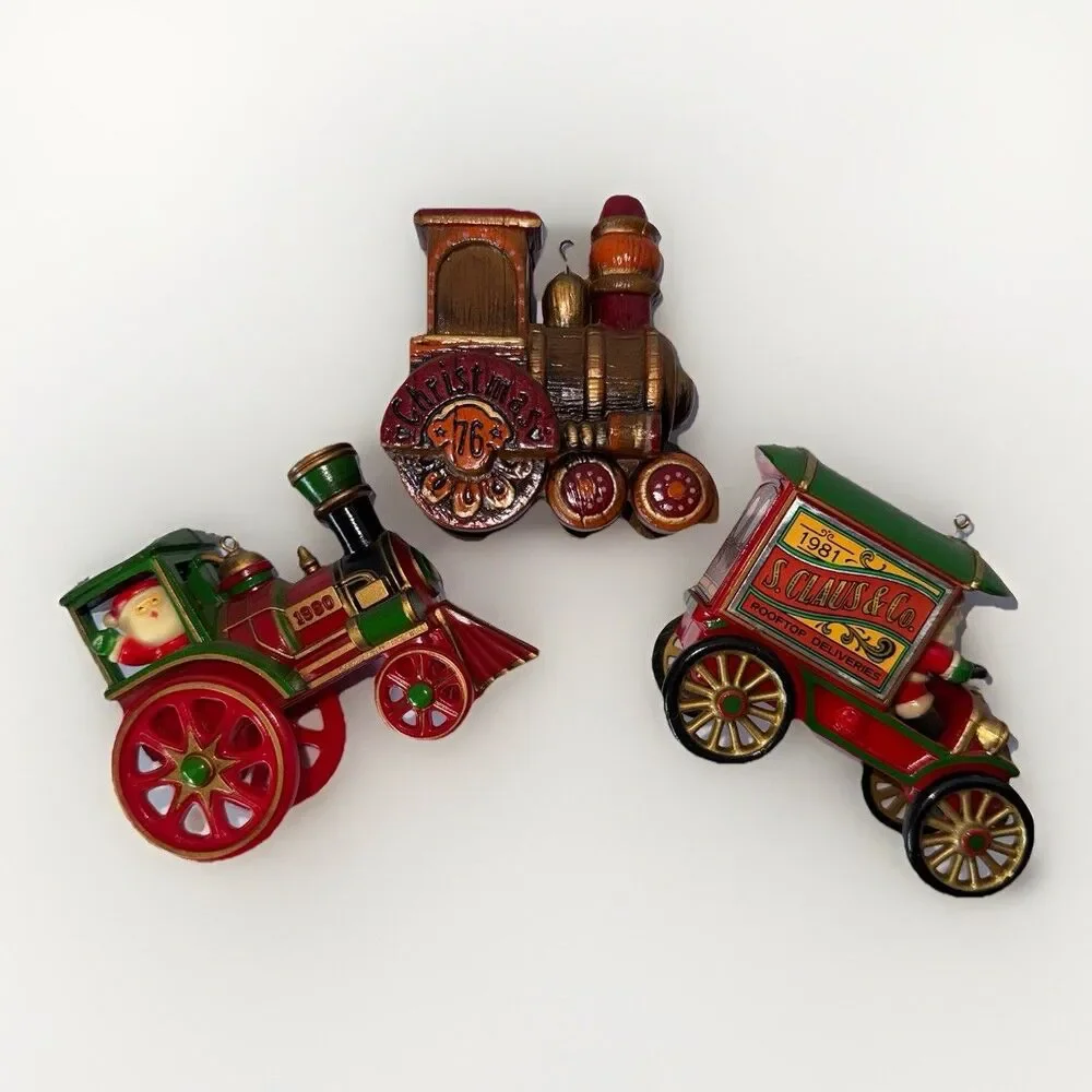 Vintage Hallmark Train Ornament Lot Santa Locomotive Caboose Lionel Cars